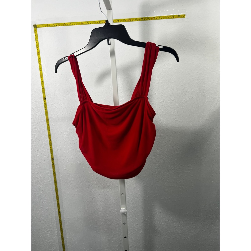 SHEIN Red Cowl Neck Ruched Crop Top Medium Sleeveless Tank Top